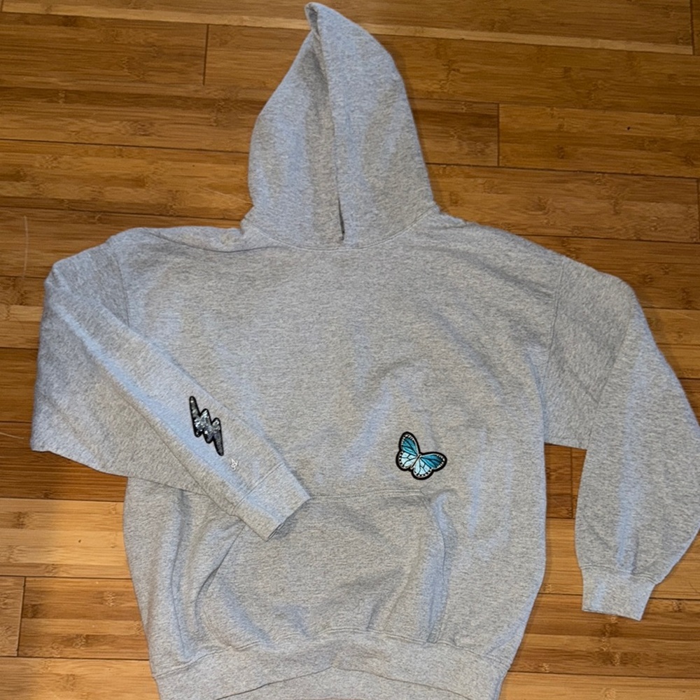 Gray Hoodie with Butterfly Patches